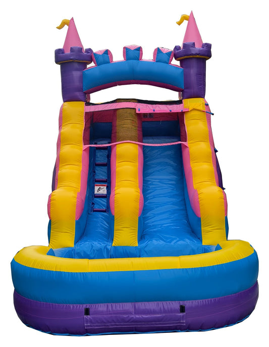 Princess castle water slide with splash pool, Inflate-O