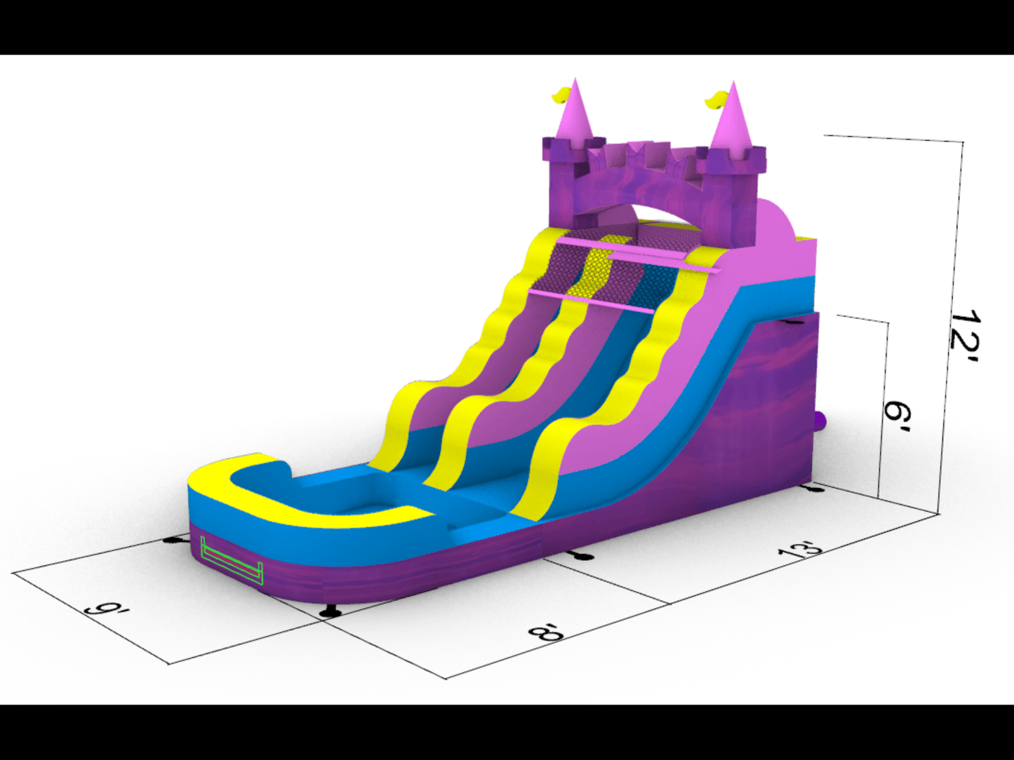 12Ft Princess Waterslide – Wet/Dry – Commercial - Strength PVC - InflateO