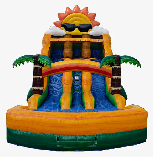 18ft Dual Tropical Sun Water Slide with splash pool, Inflate-O commercial water slide