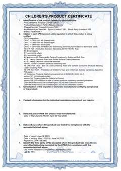 Inflate-O combo unit safety certificate from Bay Area Compliance Laboratories, contact details redacted