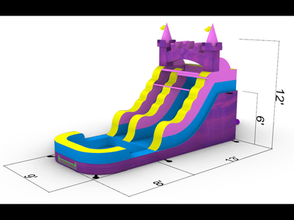 12Ft Princess Waterslide – Wet/Dry – Commercial - Strength PVC - InflateO