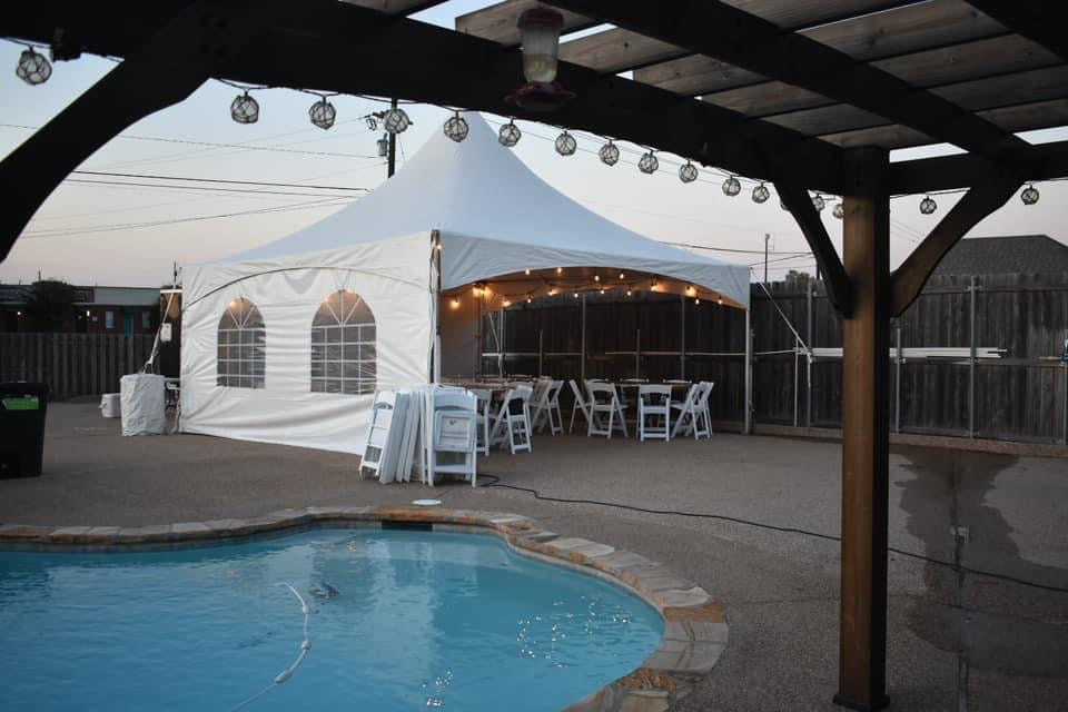 20x20 high peak tent shown with optional sidewalls, which are sold separately