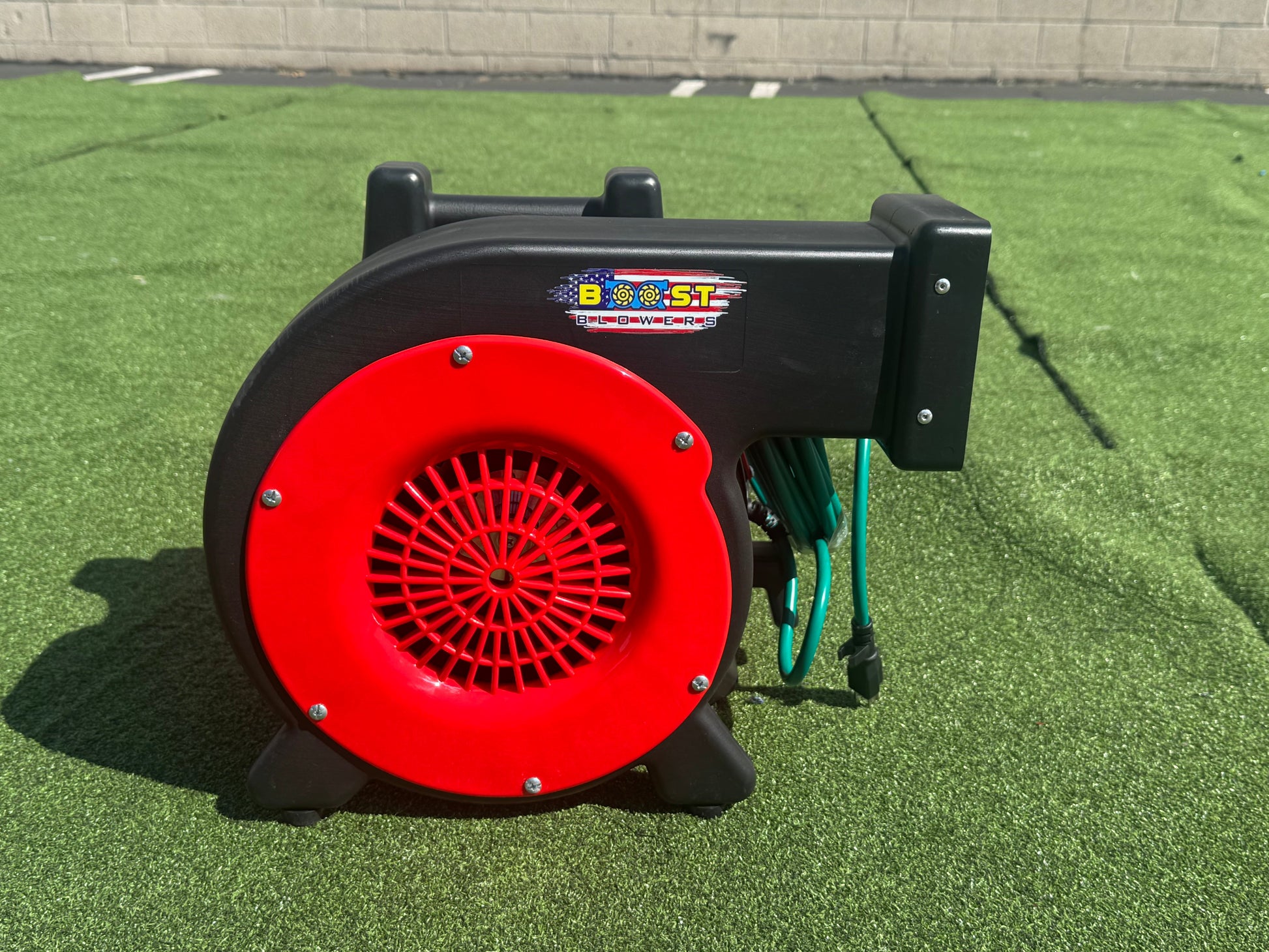 Side profile of a 1200 CFM inflatable blower showing the compact housing