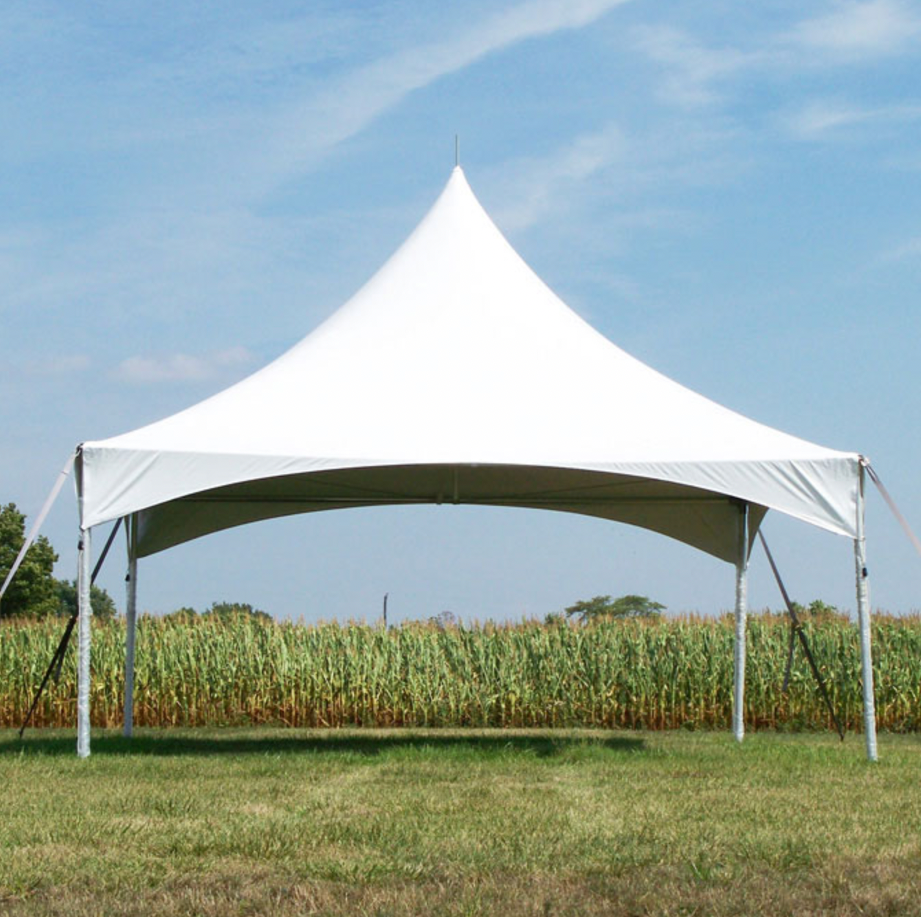 20x20 high peak frame tent with cross cable design and no center pole