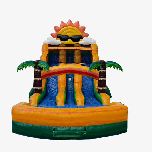 18ft Dual Tropical Sun Water Slide with splash pool — InflateO commercial water slide